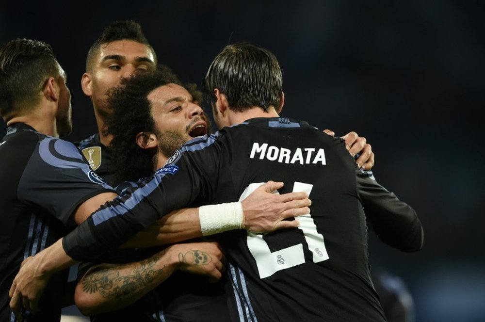 Les joueurs du Real Madrid célèbrent le but de Morata en Liga. AFP