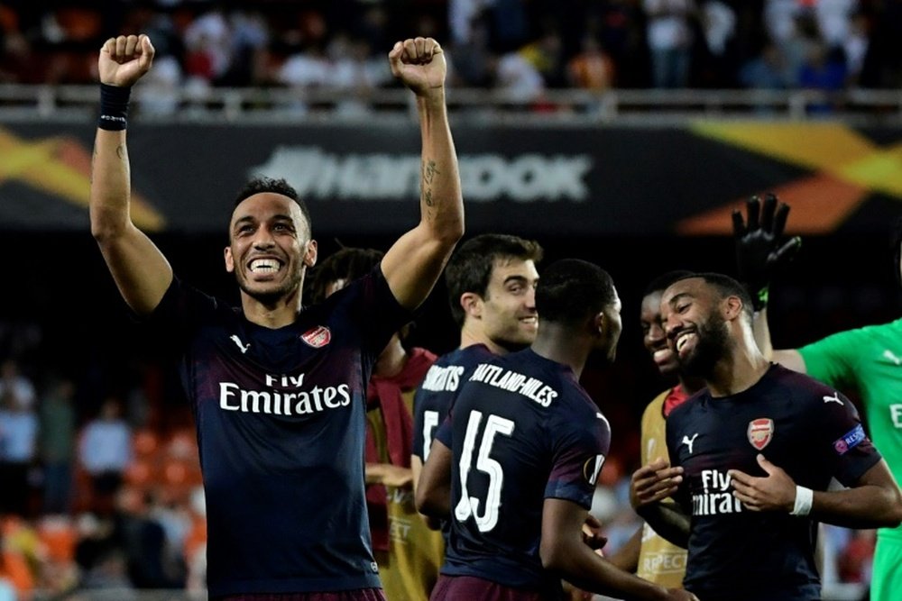 Aubameyang was the hero for Arsenal over Valencia. AFP