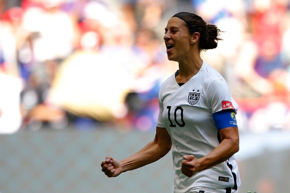 Carli Lloyd #10 of the United States celebrates scoring the opening goal against Japan in the FIFA Womens World Cup Canada 2015 Final at BC Place Stadium on July 5, 2015 in Vancouver, Canada