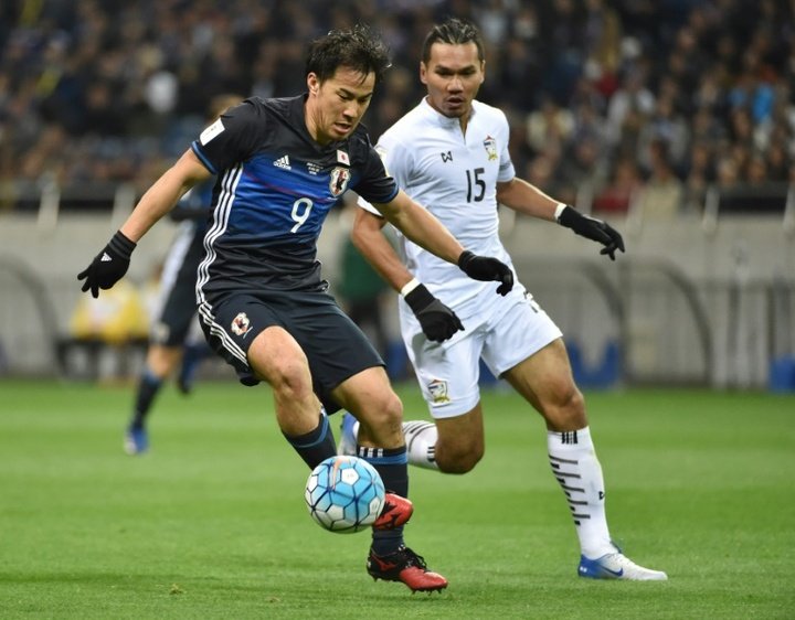 Okazaki scores 50th for Japan in 4-0 rout of Thailand