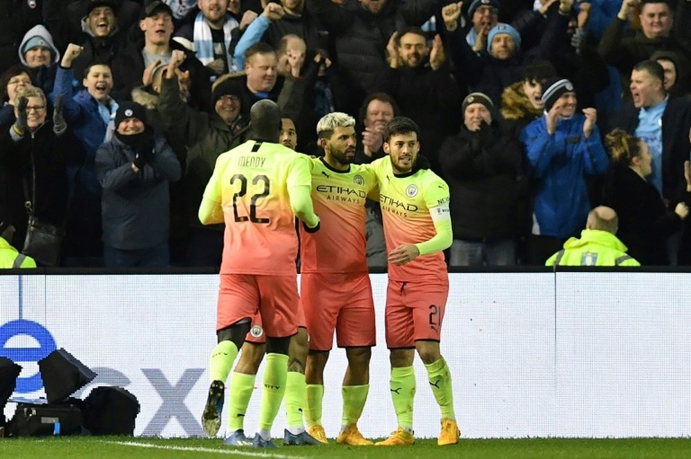 Sergio Aguero sent Man City into the last 8 of the FA Cup. AFP