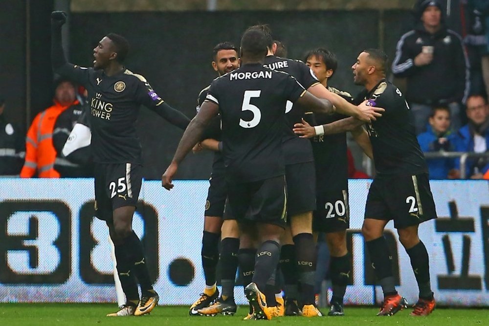 Leicester celebrate their second goal. AFP