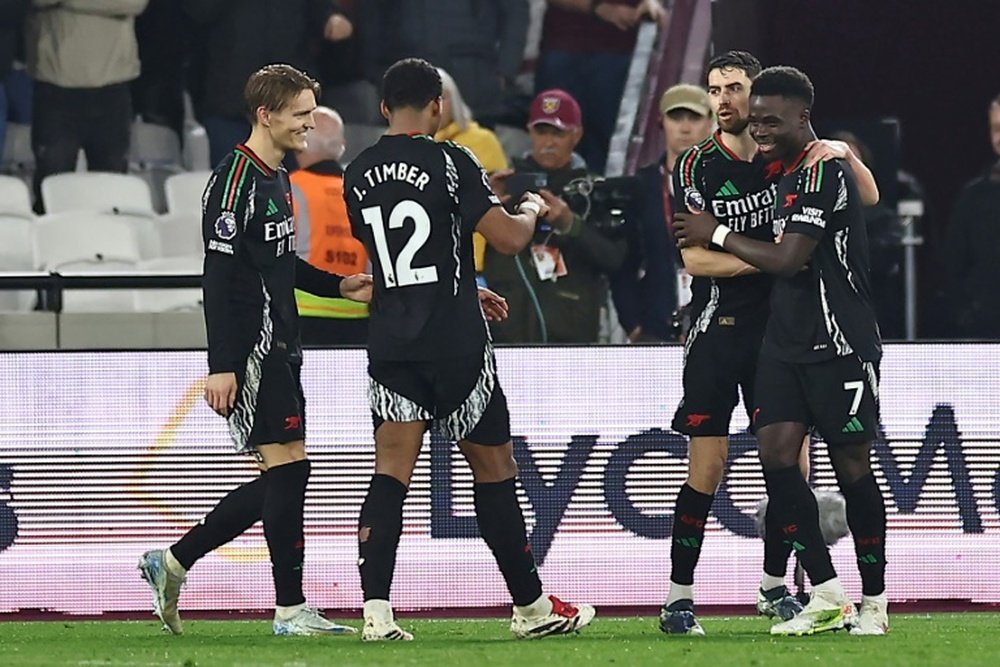 Saka scored and assisted twice against West Ham. AFP