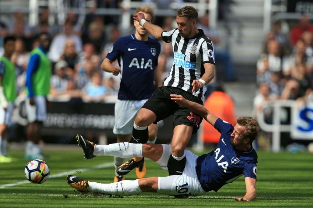 New boy Florian Lejeune suffered ankle ligament damage in this challenge with Harry Kane. AFP