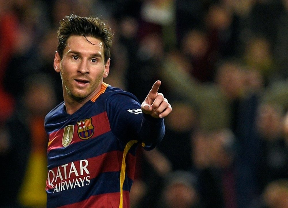 Barcelonas forward Lionel Messi celebrates a goal during the Spanish Copa del Rey football match FC Barcelona vs Valencia CF at the Camp Nou stadium in Barcelona on February 3, 2016