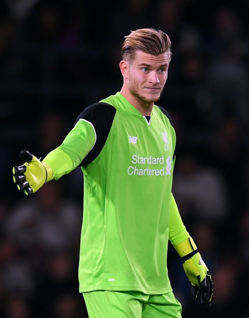 Karius takes part in a match for Liverpool. AFP