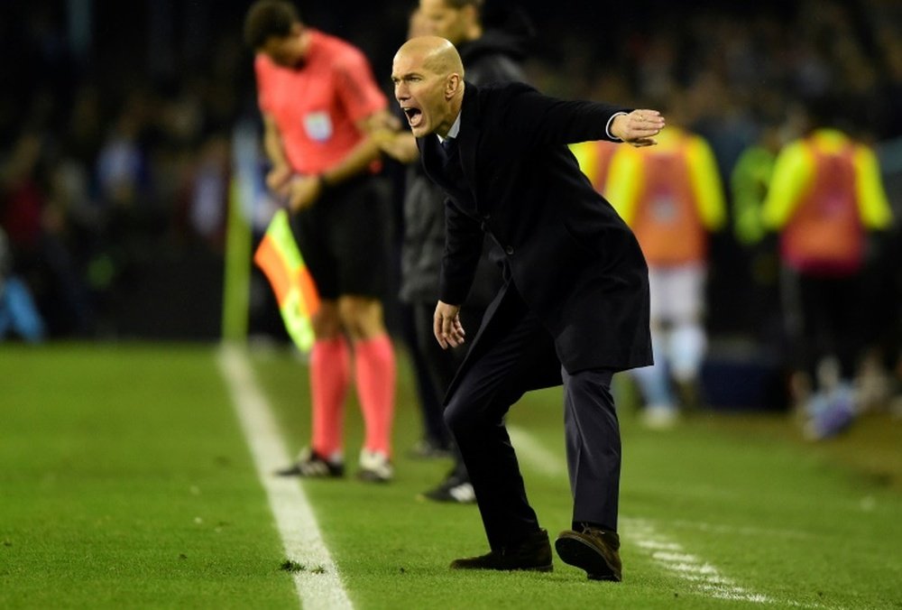 Real Madrid head coach Zinedine Zidane shouting from the sideline. AFP