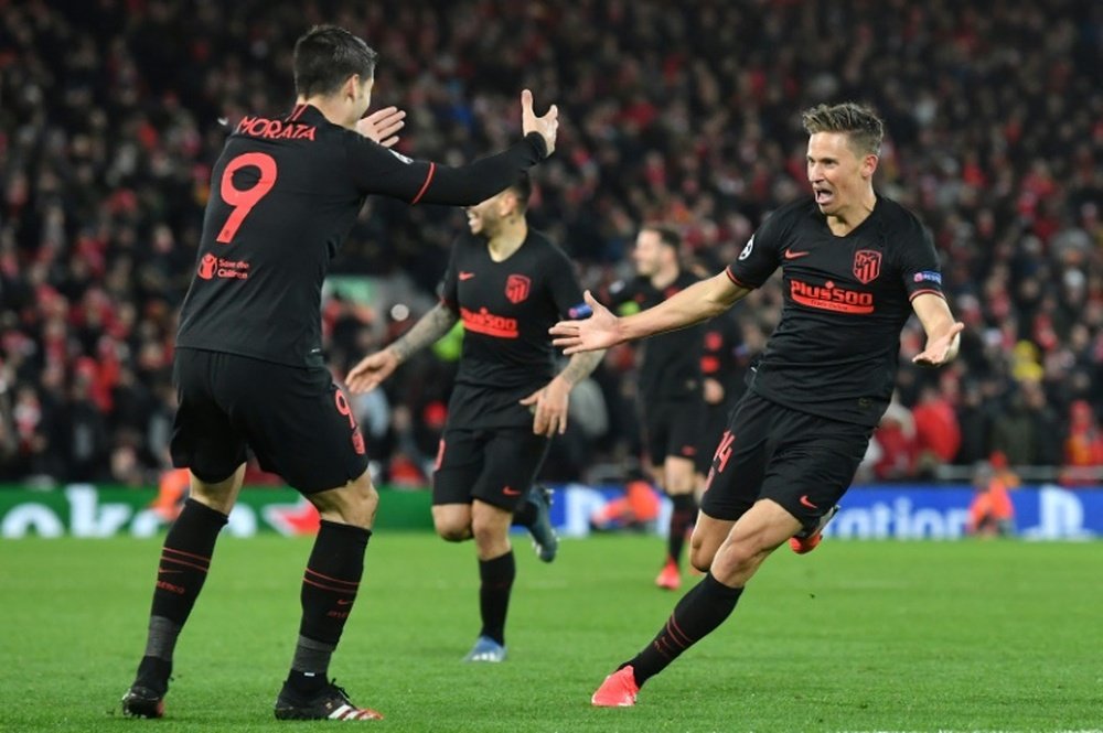 Marcos Llorente marcou dois gols na prorrogação para eliminar o Liverpool. AFP