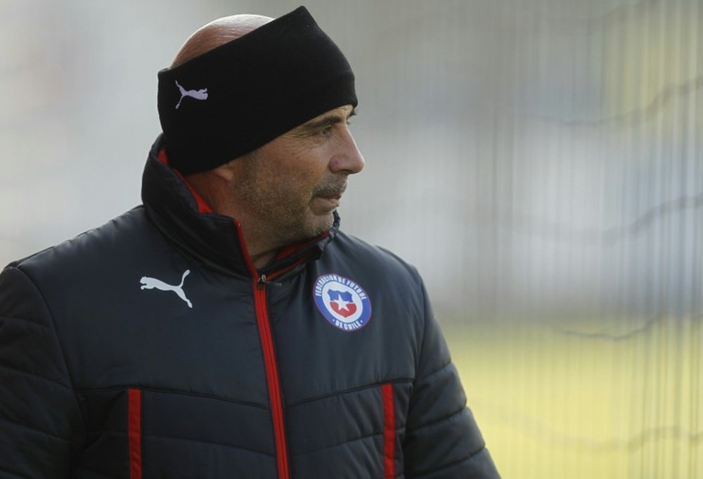 Chilean national football team coach Jorge Sampaoli looks on during a training session at the Juan Pinto Duran sport complex in Santiago, on June 25, 2015