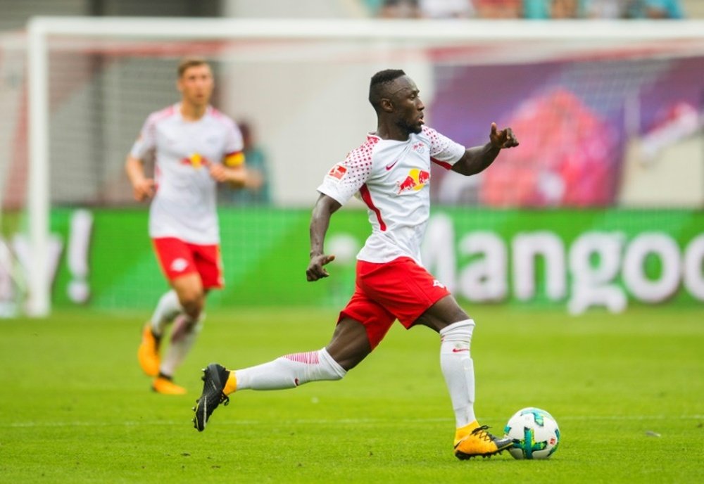 Leipzigs Guinean midfielder Naby Deco Keita plays the ball during a match against Freiburg. AFP