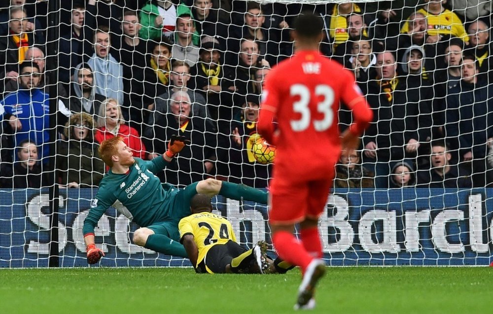Watfords Odion Ighalo heads his second goal past Adam Bogdan at Vicarage Road on December 20, 2015