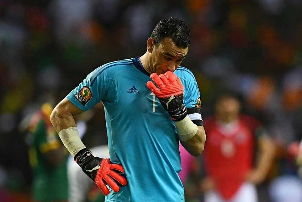 Egypts goalkeeper Essam El-Hadary after his sides 2-1 defeat to Cameroon in the CAF. AFP