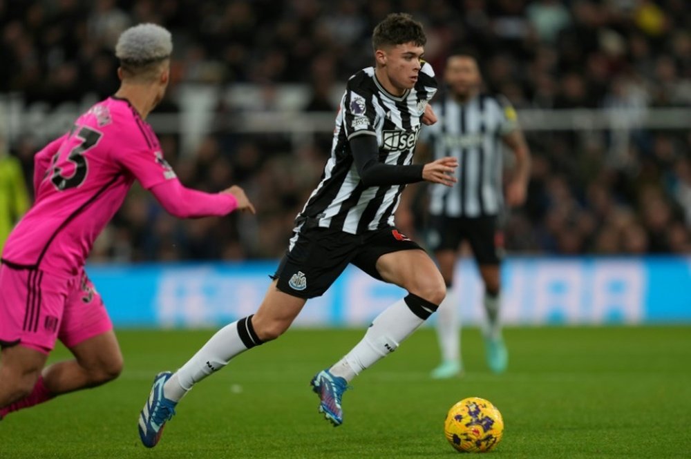Lewis Miley scored the first of Newcastle's goals in a 3-0 win over Fulham. AFP
