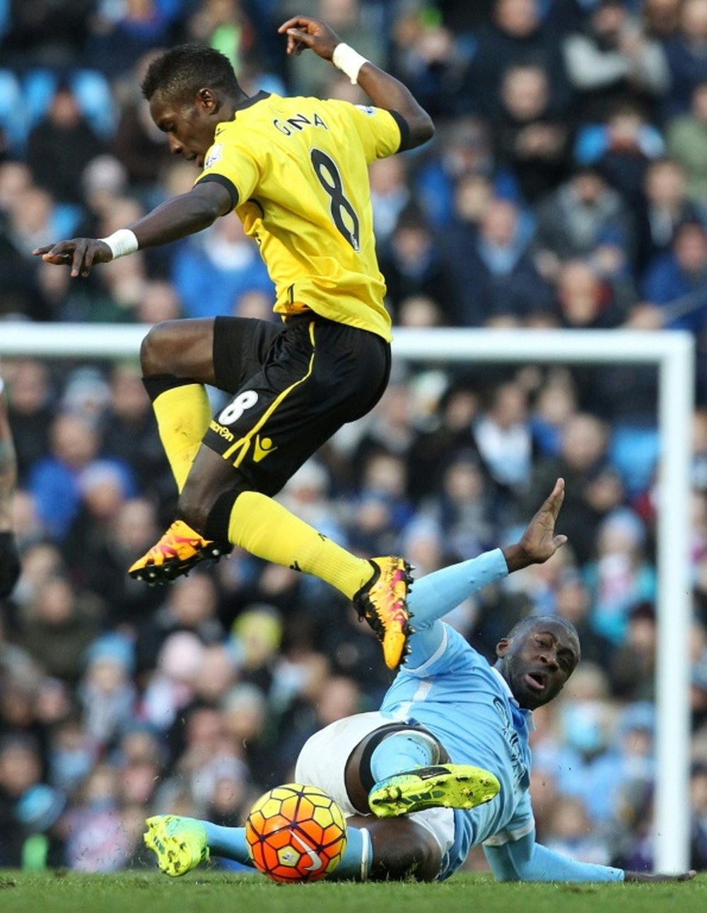 Gueye in action for Aston Villa against Manchester City. AFP
