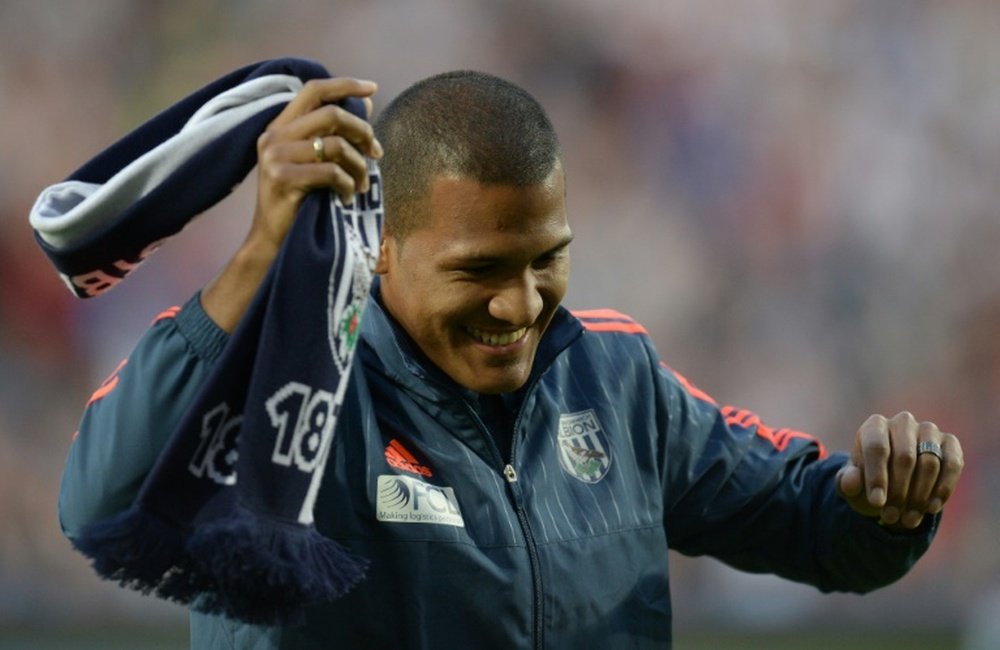 West Bromwich Albions new record signing Venezuelan Salomon Rondon smiles before the English Premier League football match between West Bromwich Albion and Manchester City at The Hawthorns in West Bromwich, central England, on August 10, 2015