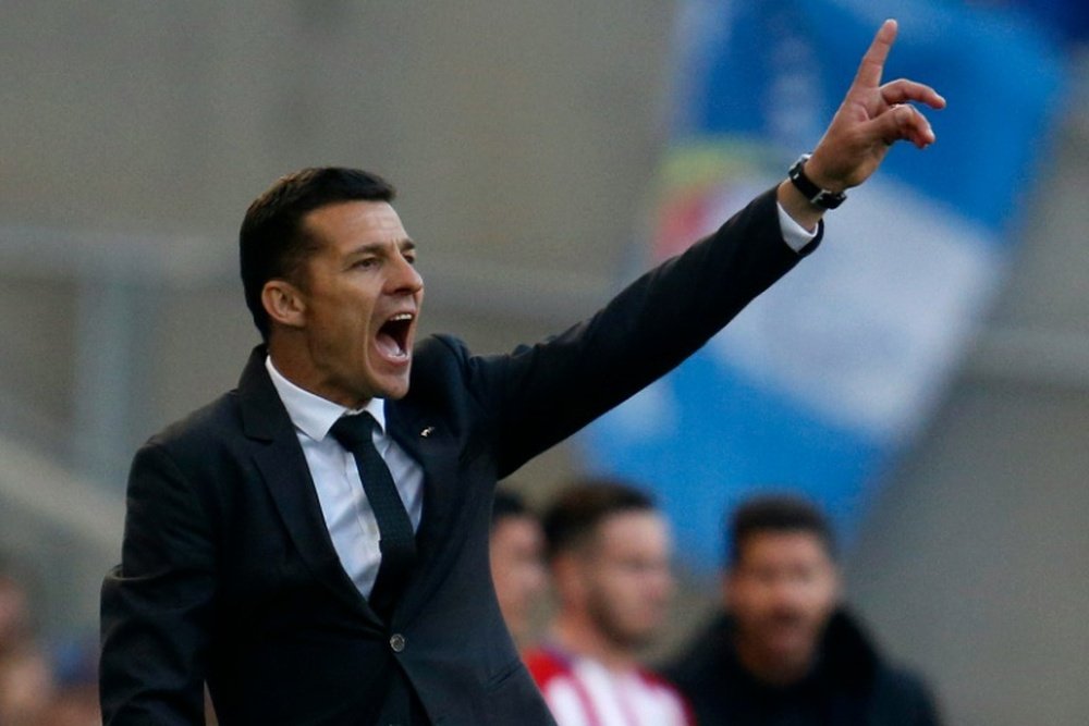 Espanyols coach Constantin Galca gestures during the Spanish league match RCD Espanyol vs Club Atletico de Madrid in Cornella de Llobregat, Spain on April 9, 2016
