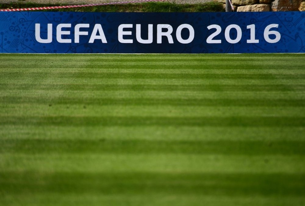 A banner reading UEFA EURO 2016 is pictured during a training session. BeSoccer