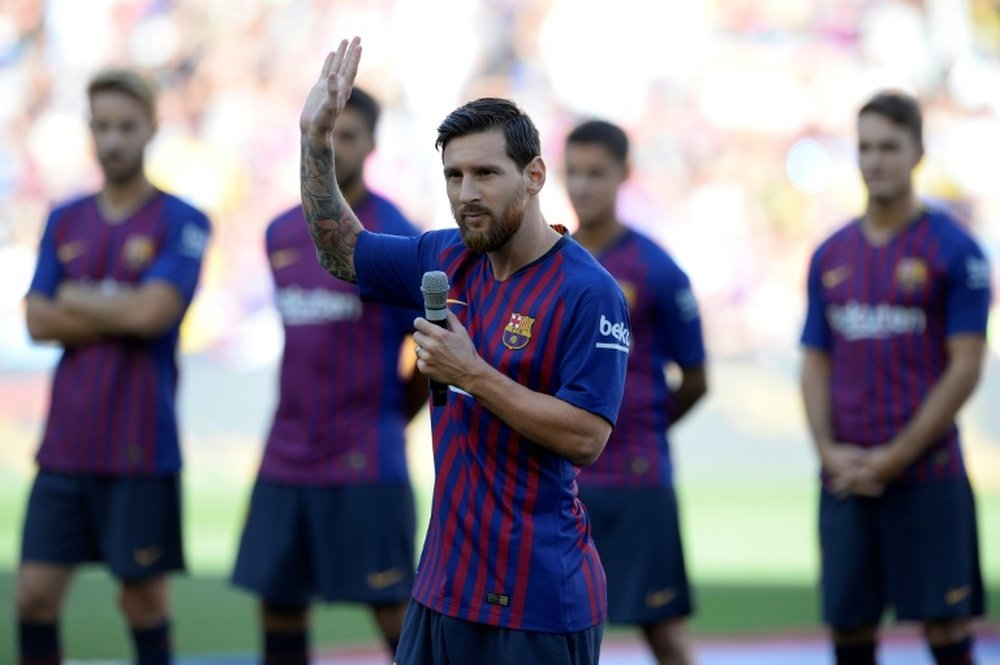 Messi addressed the Camp Nou crowd before a pre-season friendly match against Boca Juniors. AFP