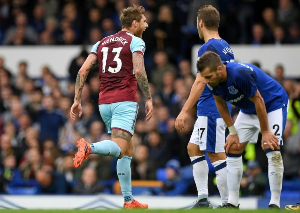 Hendrick scored the only goal of the game at Goodison Park as Burnley beat Everton 1-0. AFP