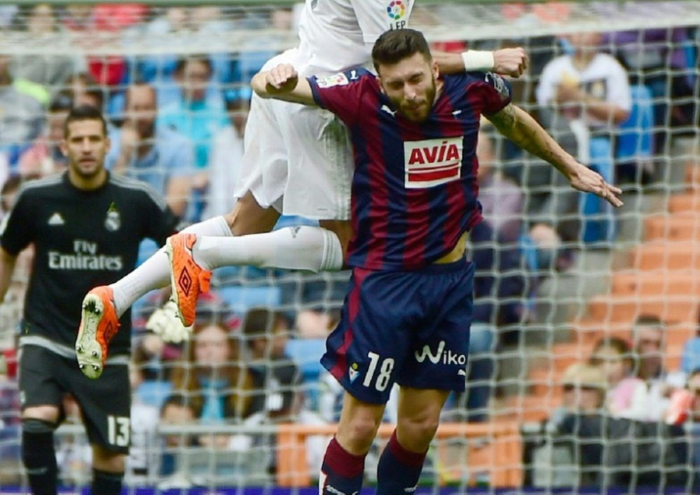 Striker Borja Baston, then on loan at Eibar from Atletico Madrid, pictured during the Spanish league match against Real Madrid at the Santiago Bernabeu stadium in Madrid on April 9, 2016