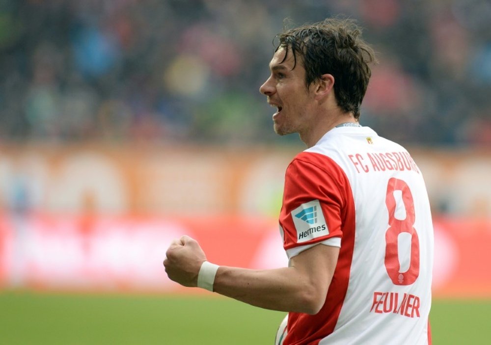 Augsburgs midfielder Markus Feulner reacts during the Bundesliga match against Mainz in Augsburg, on March 14, 2015