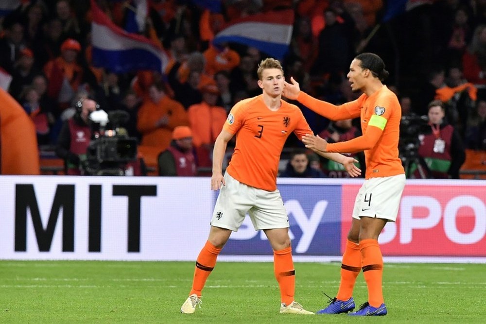 Matthijs de Ligt and Virgil Van Dijk together for the Netherlands. AFP