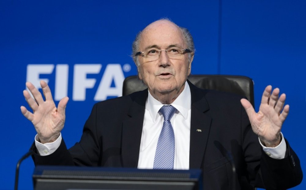FIFA president Sepp Blatter gestures during a press conference at the FIFA world-body headquarters in Zurich on July 20, 2015