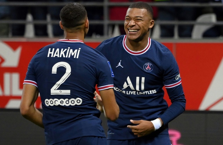 Mbappe celebrates Hakimi's goal to knock out Spain