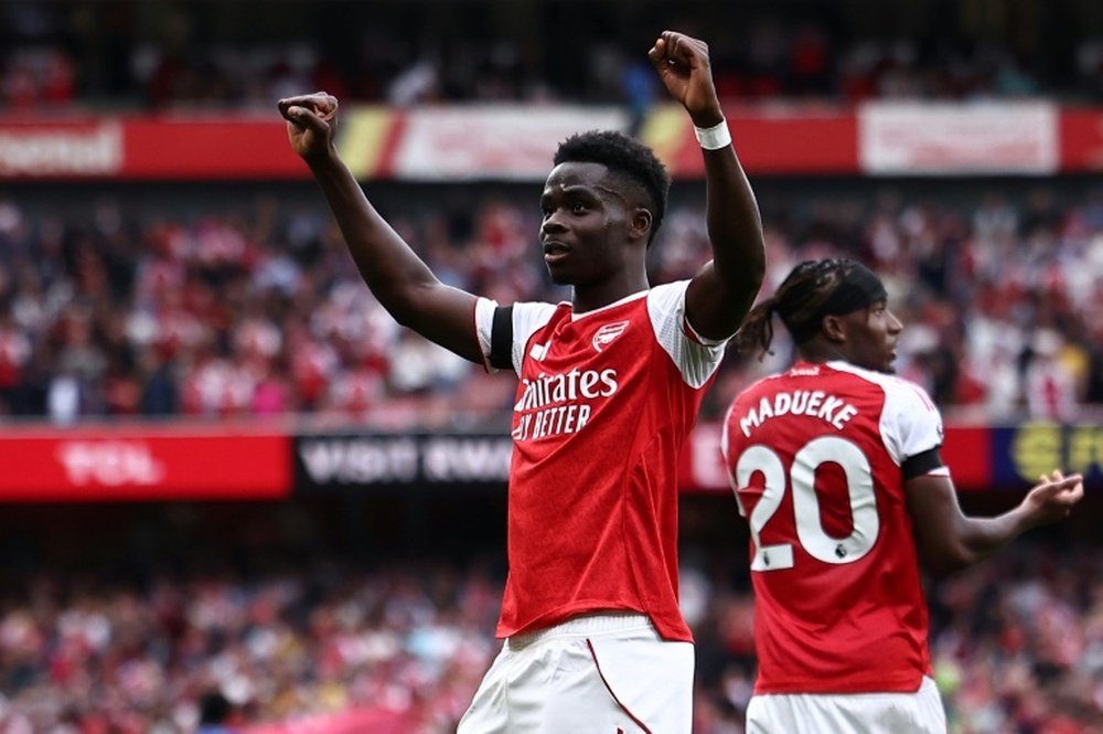 Bukayo Saka s'est blessé aux ischio-jambiers après avoir marqué face à Leeds. AFP