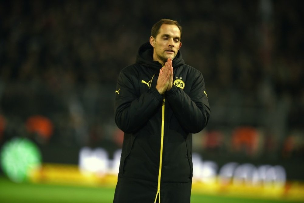 Dortmunds head coach Thomas Tuchel reacts during the German first division Bundesliga football match Borussia Dortmund vs Eintracht Frankfurt in Dortmund, western Germany, on December 13, 2015