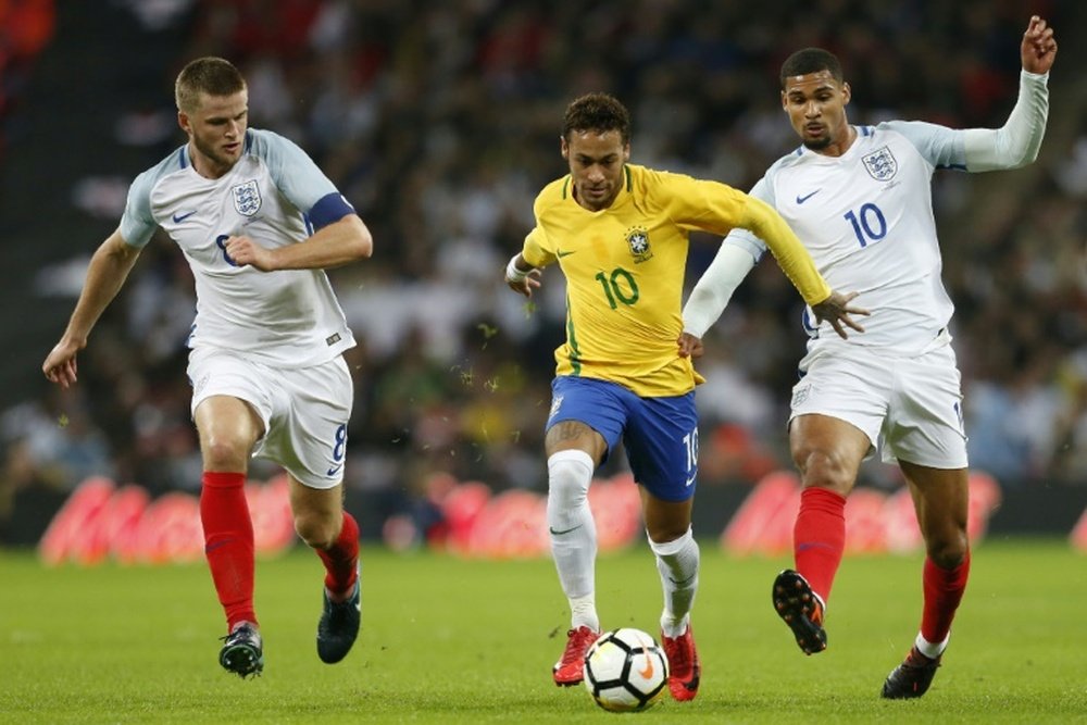 Neymar had flashes of brilliance but could not break down England's back line. AFP