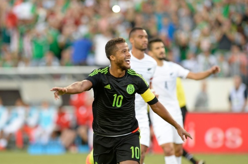Giovani Dos Santos of Mexico celebrates scoring a goal against New Zeland during their friendly at the Nissan Stadium in Nashville, Tennessee, on October 8, 2016