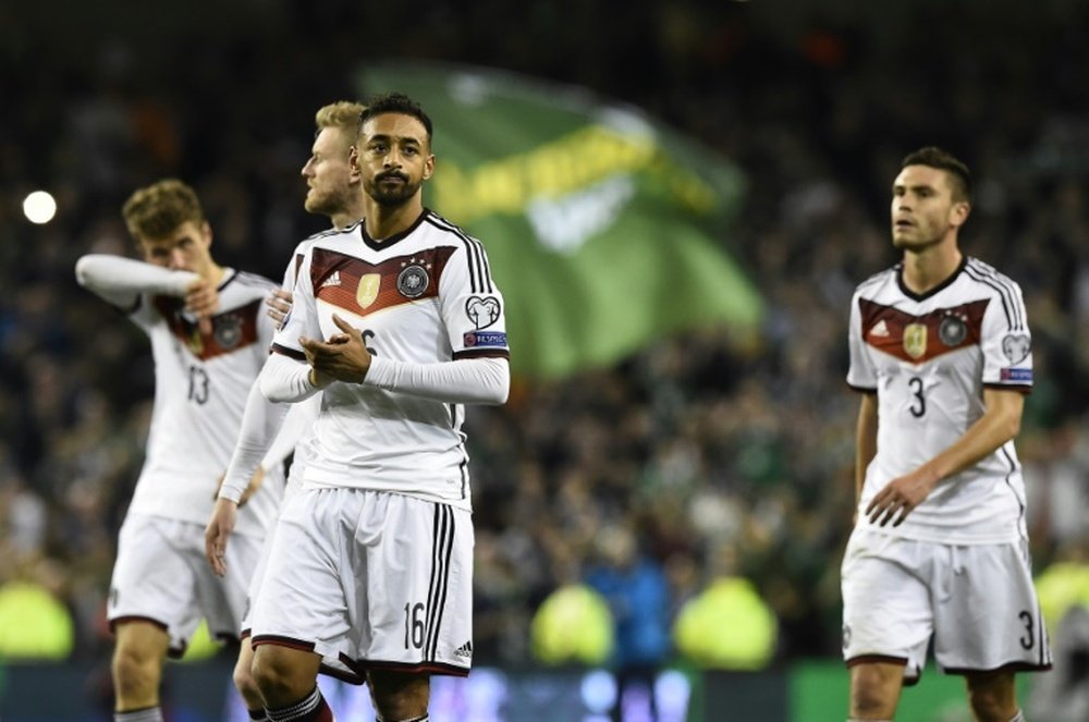 Germanys players react after losing their UEFA Euro 2016 Group D qualifying match against Ireland, 0-1, at the Aviva stadium in Dublin, on October 8, 2015