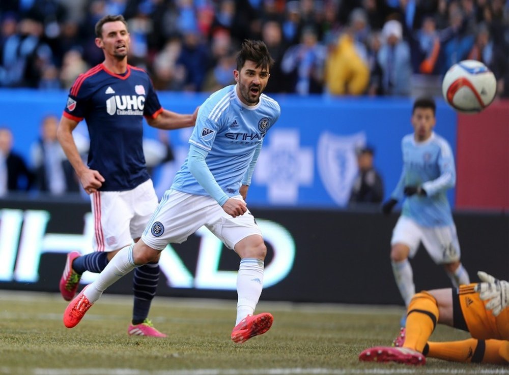 David Villa of New York City FC scores a goal on March 15, 2015