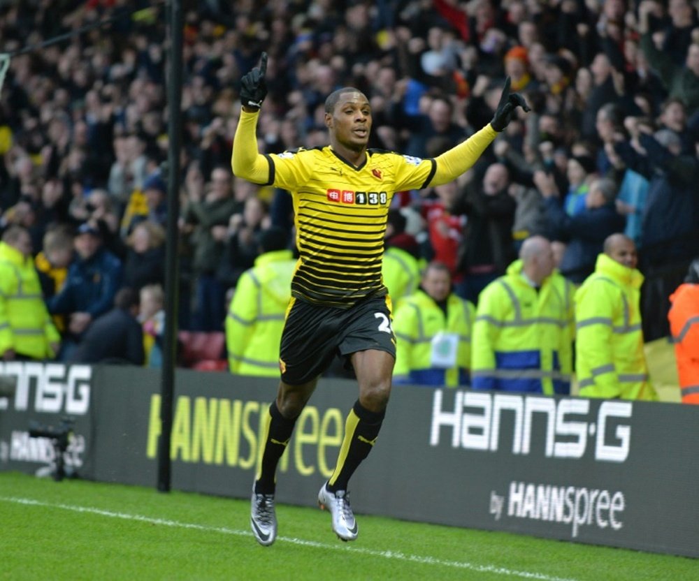 Odion Ighalo celebrating a goal with Watford. AFP