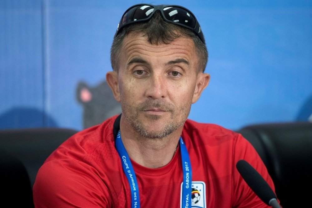 Uganda coach Milutin Sredojevic attends a press conference at Port-Gentil Stadium. AFP