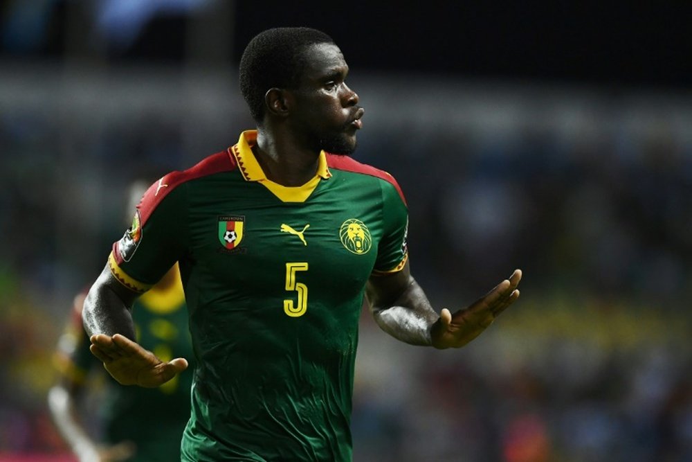 Cameroon defender Michael Ngadeu-Ngadjui celebrates after scoring. AFP