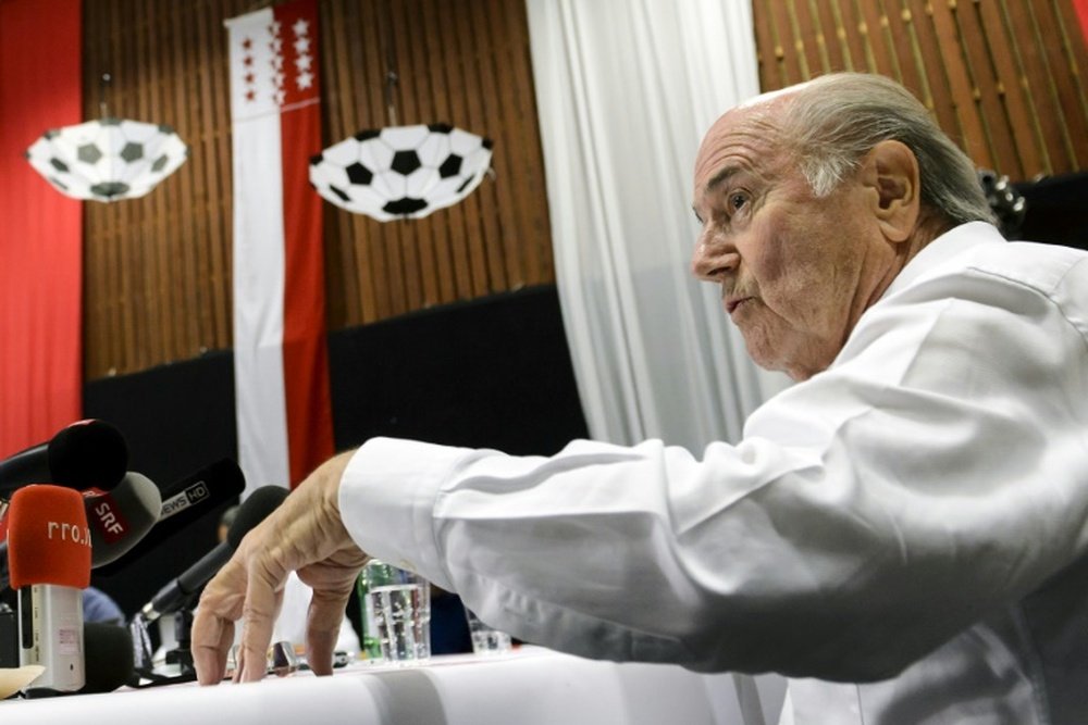 Outgoing FIFA president Sepp Blatter speaks during a press conference on August 22, 2015 in Ulrichen, Blatters hometown