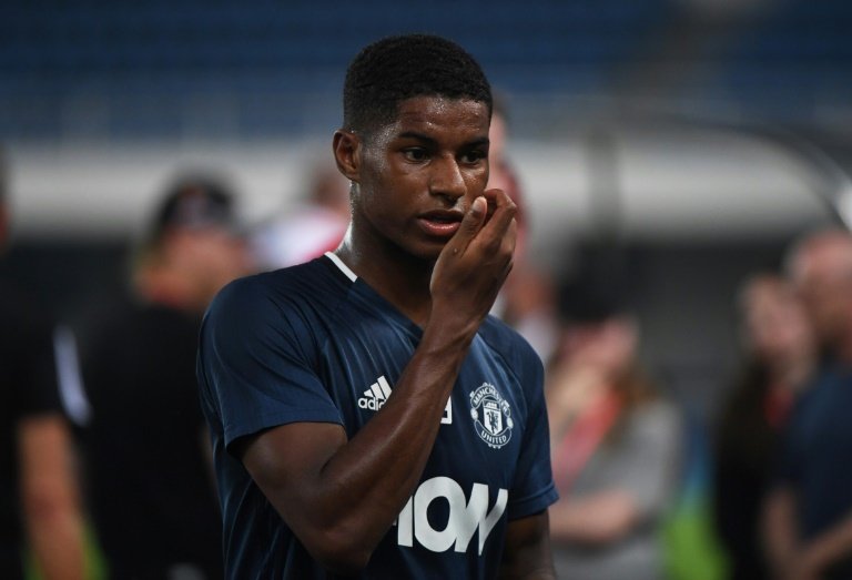 Manchester Uniteds Marcus Rashford walks off after a training session a day before the 2016 International Champions Cup football match between Manchester City and Manchester United, in Beijing on July 24, 2016