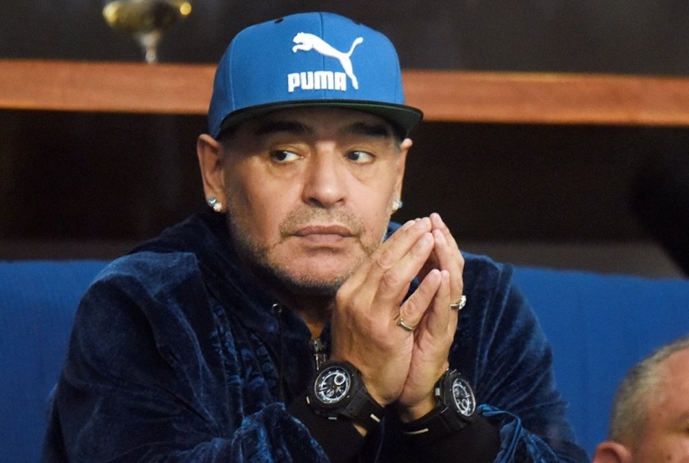 Argentinian retired professional footballer Diego Armando Maradona attends the Davis Cup World Group final singles match between Croatia and Argentina at the Arena hall in Zagreb, on November 25, 2016