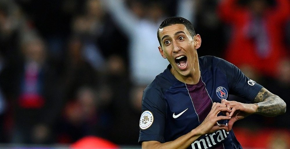 PSG's Angel Di Maria celebrates his goal during their match against Nantes. AFP