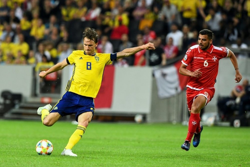 Albin Ekdal es duda para el debut de Suecia. AFP/Archivo