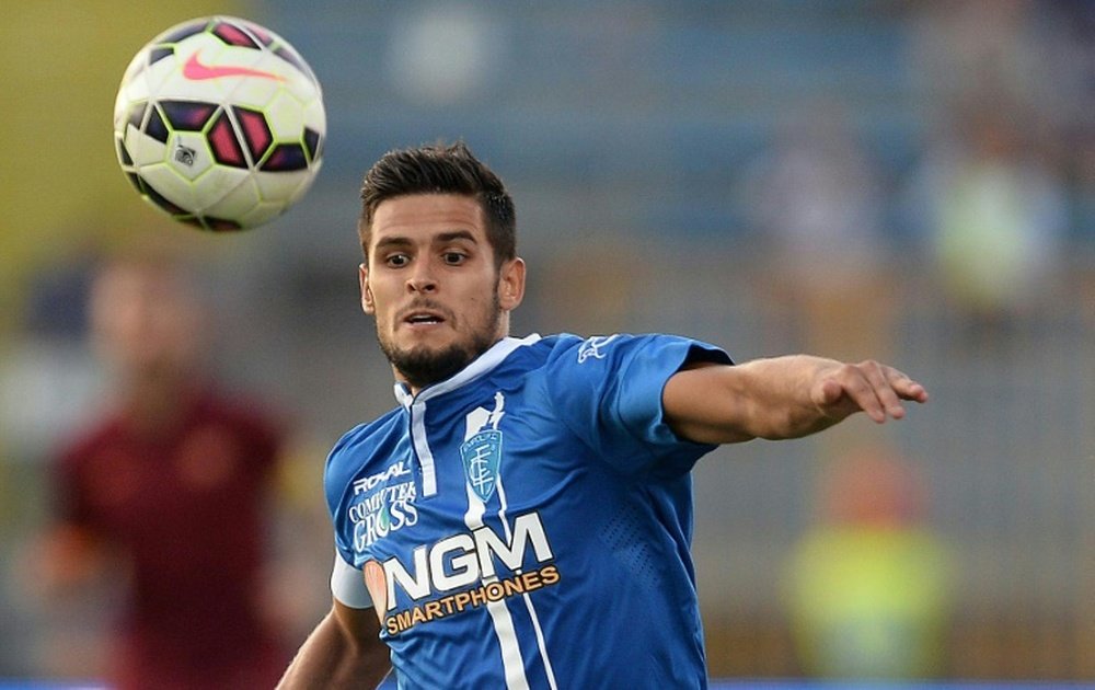 Empoli defender Vincent Laurini, pictured on September 13, 2014, headed his maiden Serie A goal eight minutes from the end to secure a 1-1 draw against Sampdoria