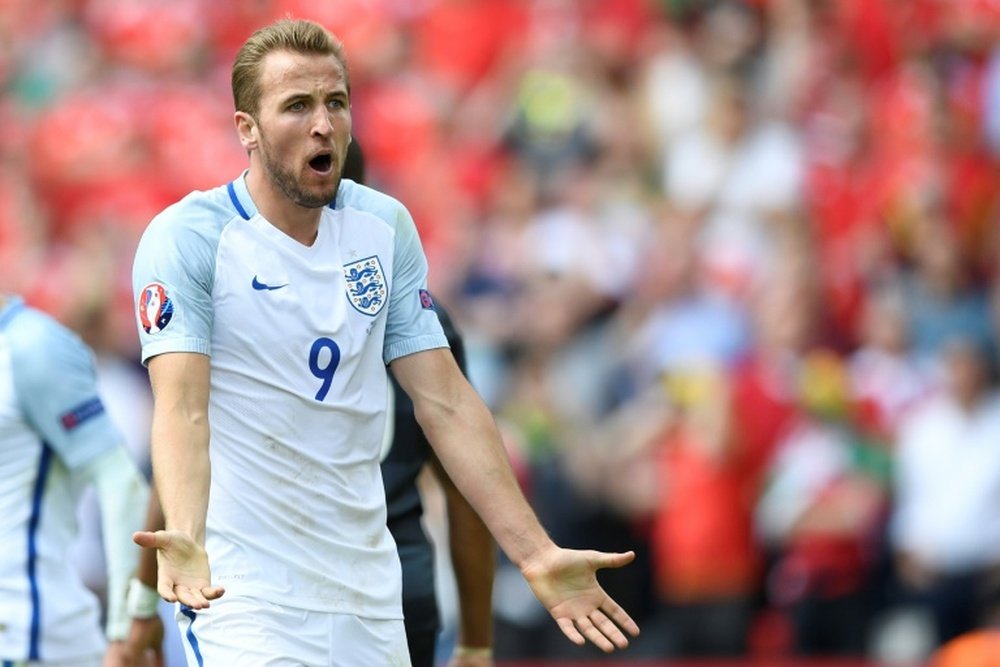 Englands forward Harry Kane reacts during the Euro 2016 match between England and Wales, in Lens on June 16, 2016