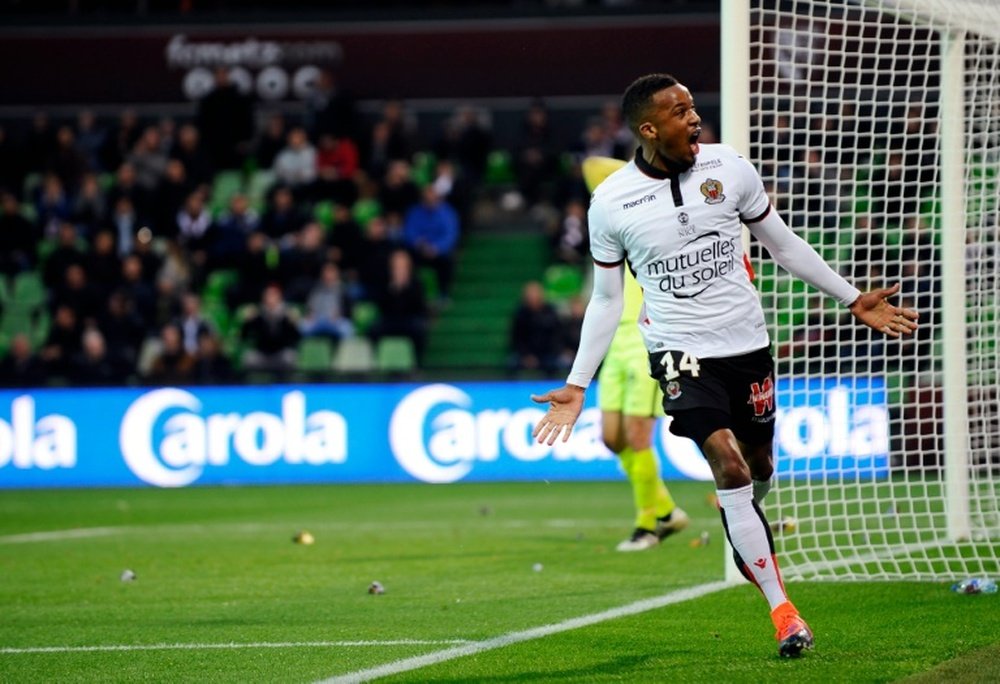 Nice forward Alassane Plea celebrates after scoring a penalty. AFP