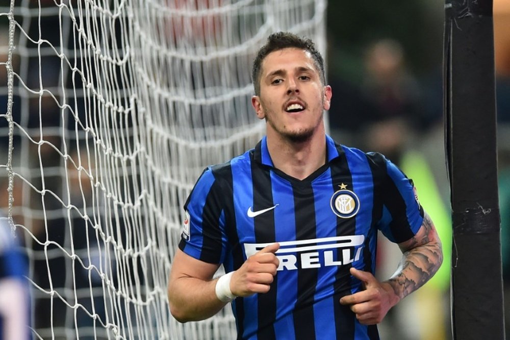 Inter Milan's Stevan Jovetic celebrates after scoring against Udinese in April. AFP