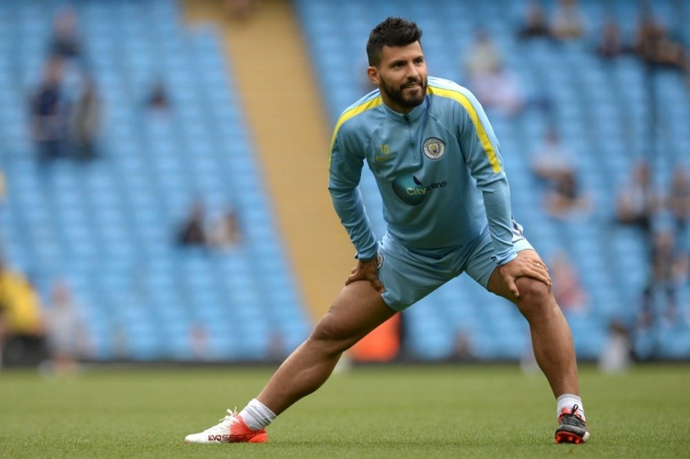 Manchester Citys Argentinian striker Sergio Aguero, pictured on August 28, 2016, injured himself in Manchester Citys 3-1 victory against West Ham at the weekend. He has pulled a muscle in his left calf, according to the AFAs medical staff