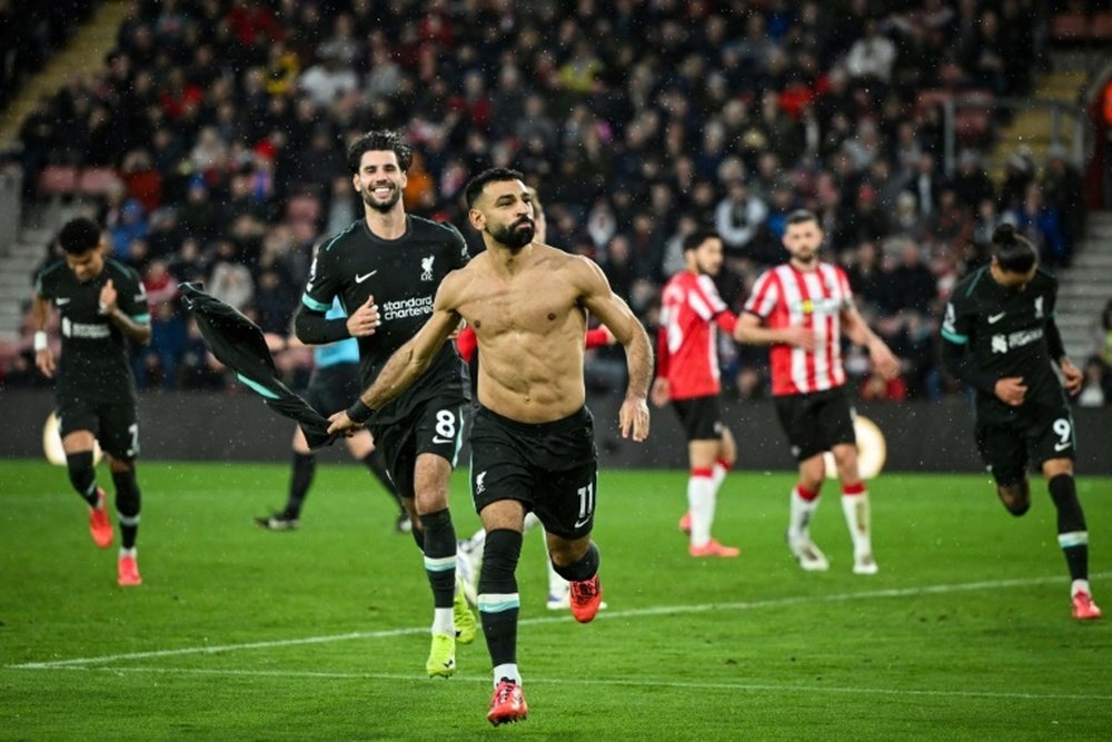 Liverpool's Mohamed Salah (C) scored twice against Southampton on Sunday. AFP