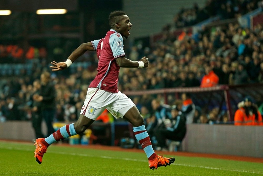 Aston Villas midfielder Idrissa Gueye celebrates after scoring their second goal during the English FA Cup third round replay football match between Aston Villa and Wycombe Wanderers at Villa Park in Birmingham, England on January 19, 2016