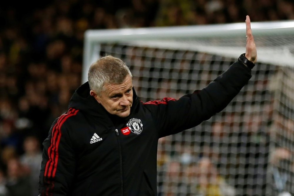 Ole Gunnar Solskjaer waves to Manchester United supporters after the 4-1 defeat. AFP